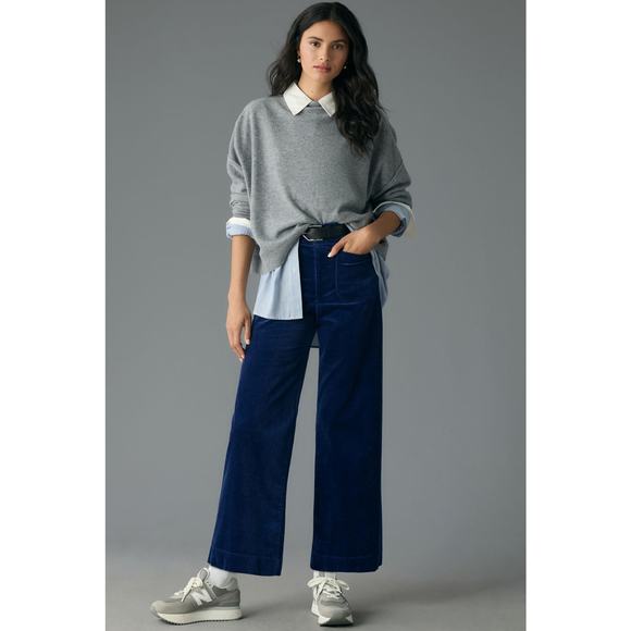 Anthropologie x Maeve The Colette Cropped Wide-Leg Corduroy Pants Indigo Size 28